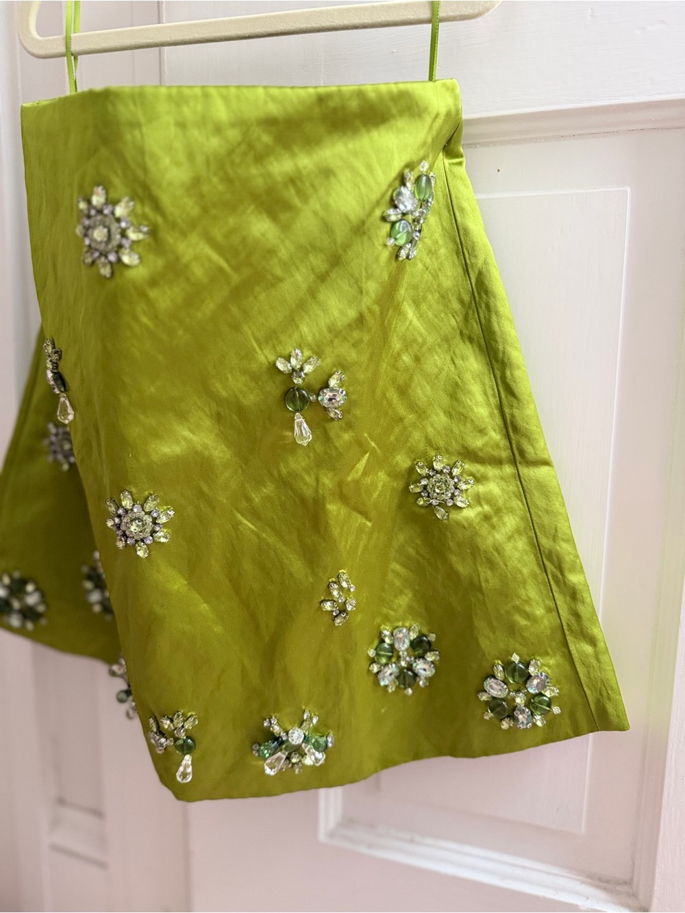 J. Crew Collection Chartreuse Green Jeweled Satin Mini Skirt - Picture 5 of 9